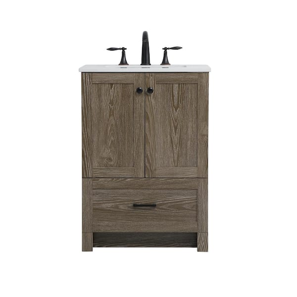 Unbranded Timeless Home 24 in. W x 19 in. D x 34 in. H Single Bathroom Vanity in Weathered Oak with Ivory Engineered Stone Top