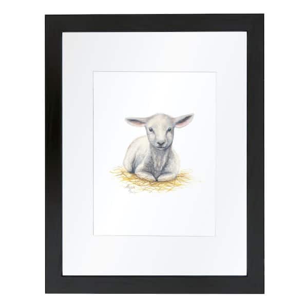 Unbranded Barnyard Littles "Lamb" by Alyssa Lewis Individual Black Framed with Mat Animal Art Print 14 in. x 11 in.