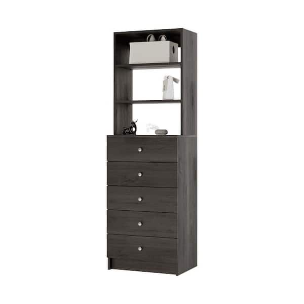 Vista 25.5 in. W Grey 5 Drawer Hutch Tower 4-Shelf Wood Closet System
