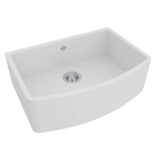 Waterside All-in-One Farmhouse/Apron-Front Fireclay 30in. 0-Hole Single Bowl Kitchen Sink in White