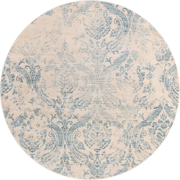 Unique Loom Paris Oak Blue 6' 0 x 6' 0 Round Rug
