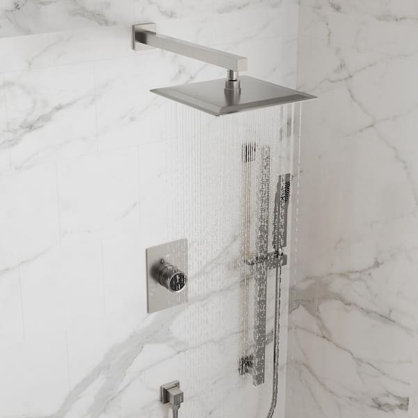 GRANDJOY ClassicRain Dual 2-Spray Wall Mount 10 in. Fixed and