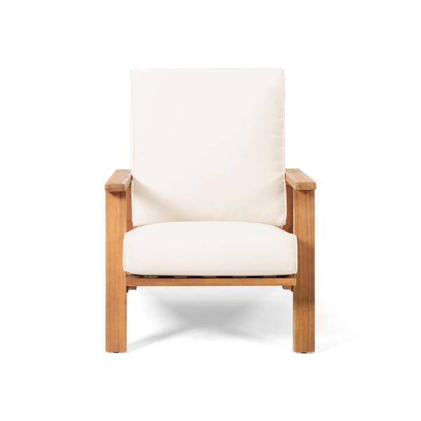 Unbranded Wood Outdoor Lounge Chair with Beige Cushion Club Chair