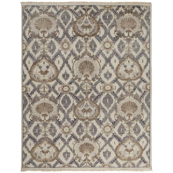 2 ft. x 8 ft. Gray, Ivory Floral Area Rug