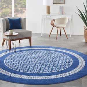 Whimsicle Navy 8 ft. x 8 ft. Geometric Contemporary Round Area Rug