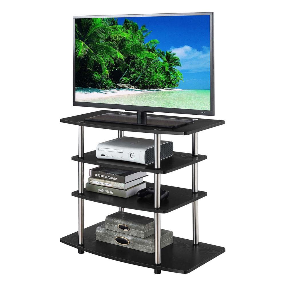 Black Particle Board and Stainless Steel Highboy TV Stand