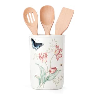 Butterfly Meadow White Porcelain Utensil Caddy with 3-Utensils