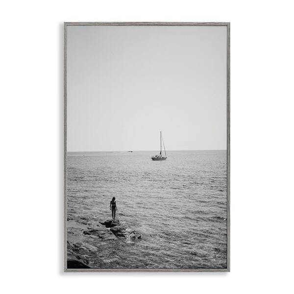 Standing On Edge Seascape by LSR Design Studio Gray Framed People Giclee Art Print 24 in. x 16 in.