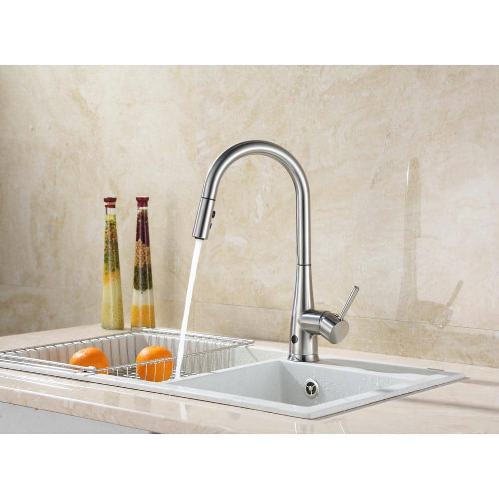 Brushed Nickel Touchless Single Handle Pull-Down Kitchen Faucet