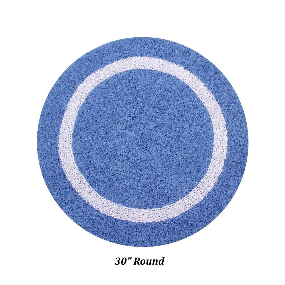 Hotel Collection Chic Minimalist 30" Round Blue & White Cotton Bath Rug