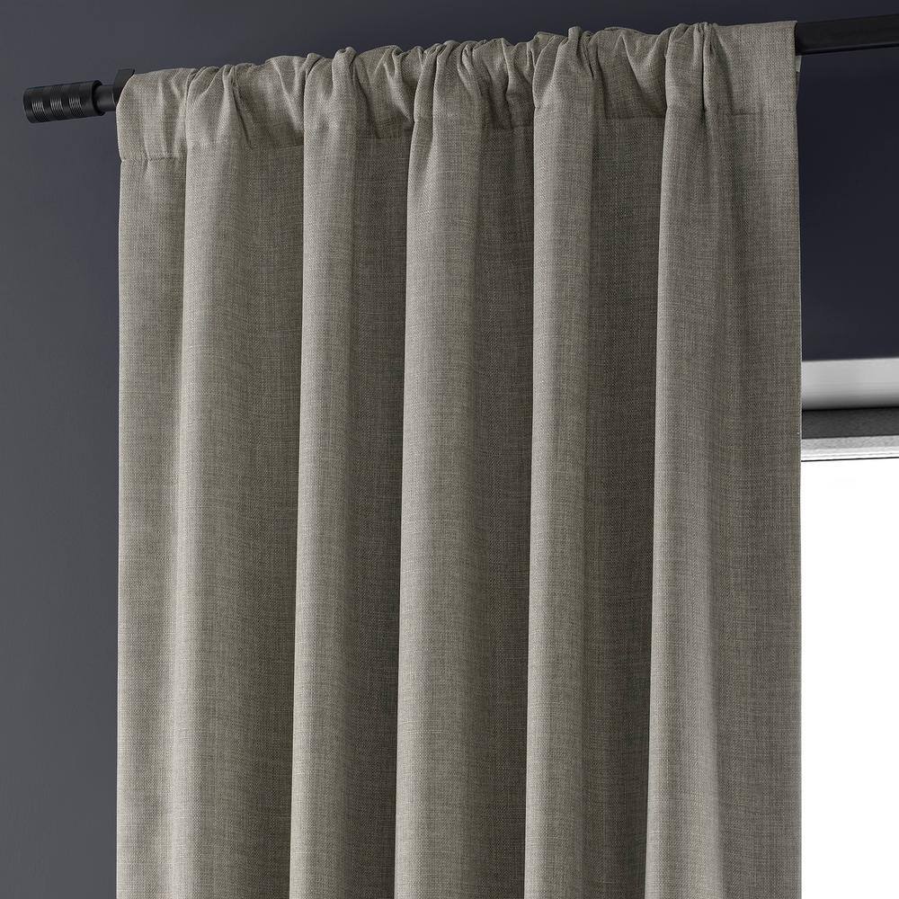 Slate Gray Faux Linen Blackout Curtain Panel 50" x 96"