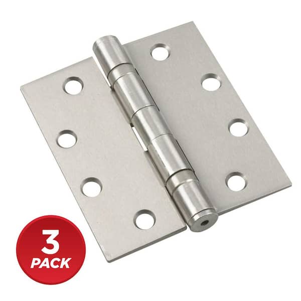 4 in. x 4-1/2 in. Brushed Nickel Full Mortise Ball Bearing Butt Hinge with Removable Pin (3-Pack)
