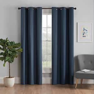 Microfiber Thermaback Navy Solid Polyester 42 in. W x 84 in. L Blackout Single Grommet Top Curtain Panel