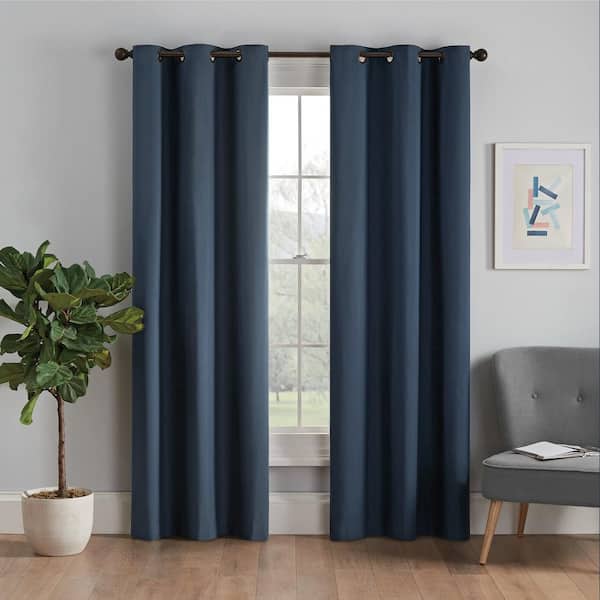 Eclipse Microfiber Thermaback Navy Solid Polyester 42 in. W x 84 in. L Blackout Single Grommet Top Curtain Panel