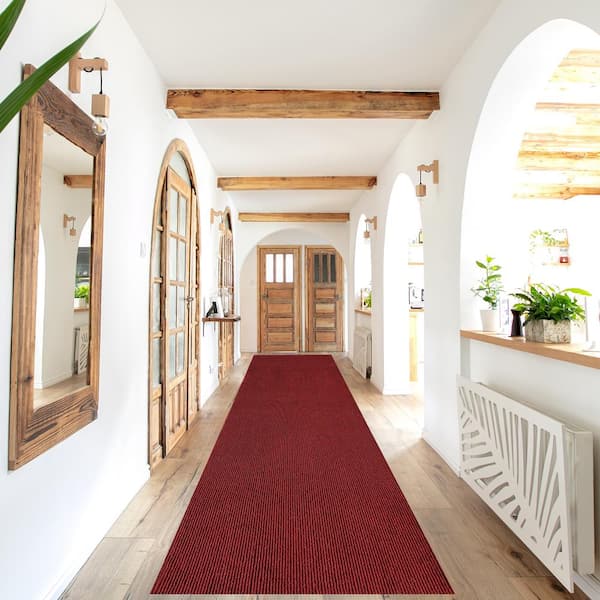 Heavy Duty Solid Red 31 in. W x 7 ft. L Indoor/Outdoor Runner Rug/Stair Runner 18.2 sq. ft.