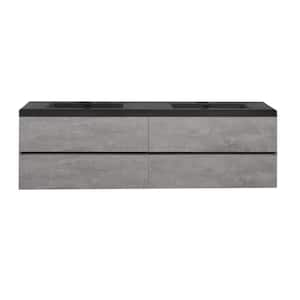 70.87 in. W x 19.69 in. D x 22.44 in. H Single Sink Wall Mounted Bath Vanity in Grey with Black Solid Surface Top