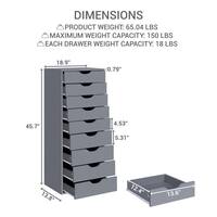 9-Drawer, Gray Wood Storage Dresser Cabinet, 18.9 in. Large Storage and Closet Organizer, Vertical File Cabinet