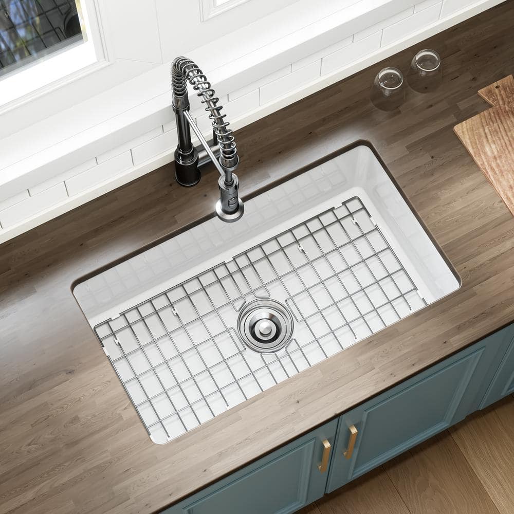 White Fireclay 32 in. Single Bowl Drop-In Kitchen Sink