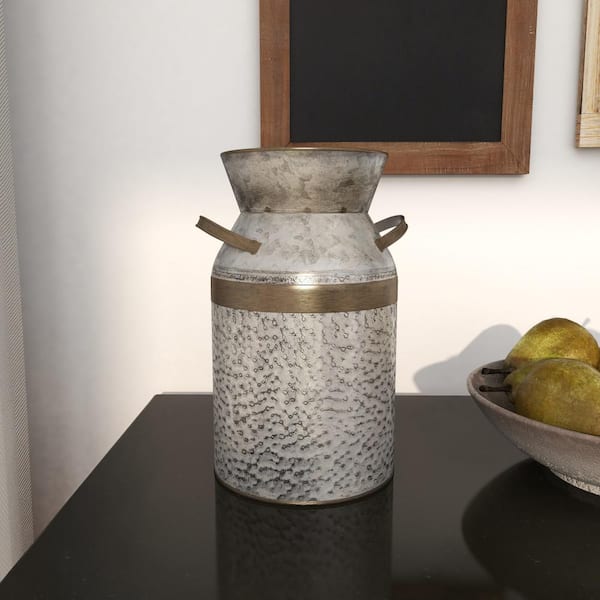 Deco 79 Metal Milk Can Decorative Jars, 10 x 8 x 14, Gray 