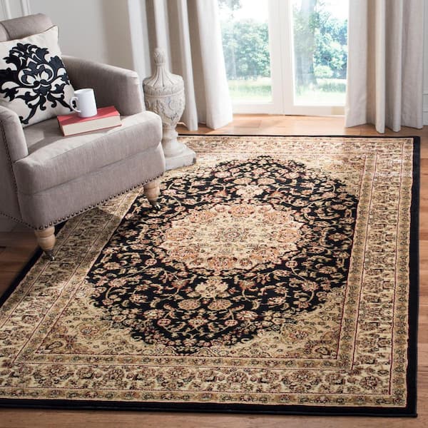 Lyndhurst Black/Ivory 8 ft. x 11 ft. Antique Medallion Border Area Rug