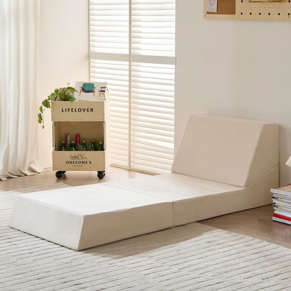 6 in.Twin Medium Folding Memory Foam Beige Sofa Mattress, Living Room Bedroom Convenience Boxed Set