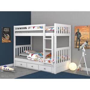 Casual White Twin over Twin Bunkbed with 3-Under bed Drawers