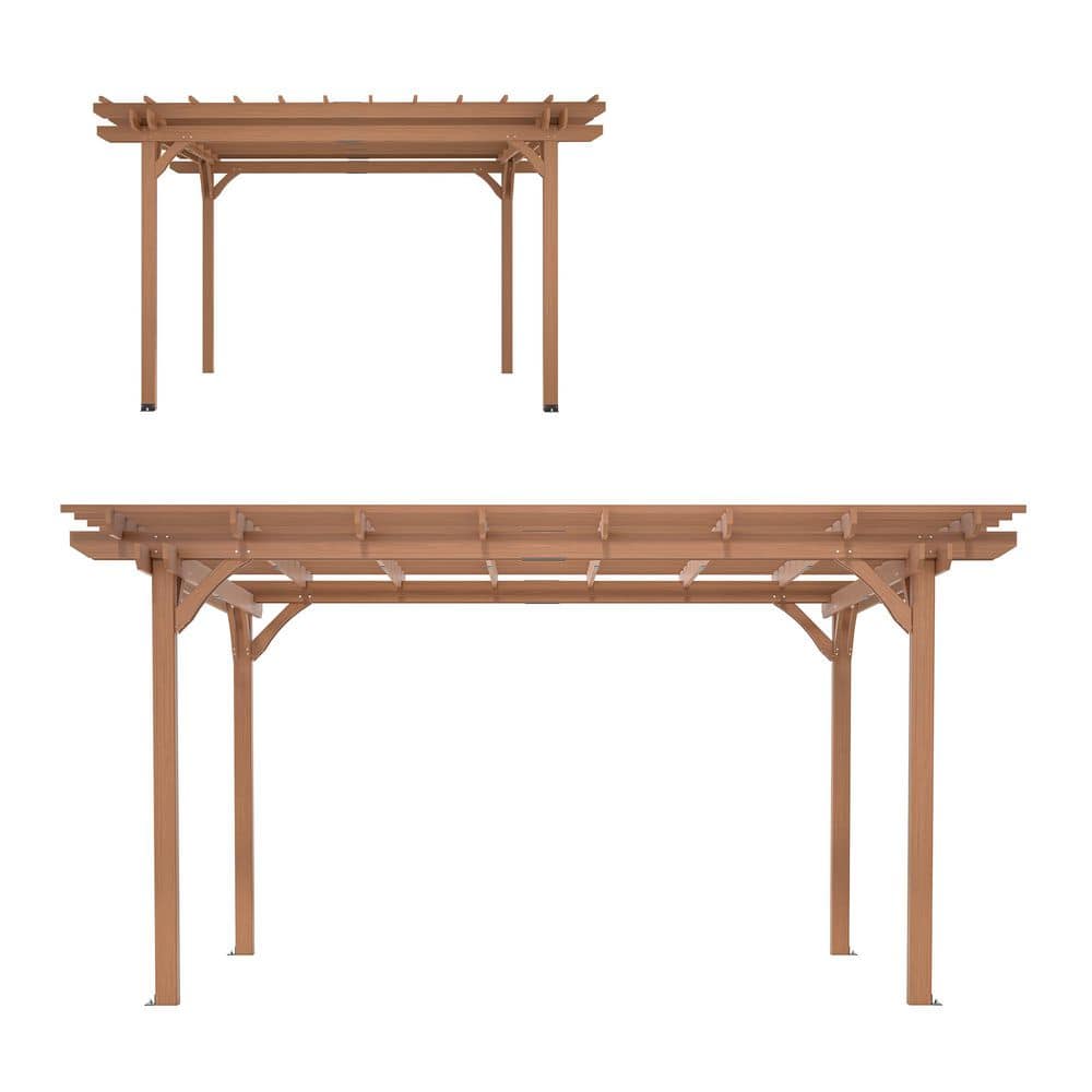 Outdoor 12 ft. x 14 ft. Brown Wood Pergola, Patio Gazebo for Climbing Plant