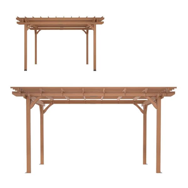 Unbranded Outdoor 12 ft. x 14 ft. Brown Wood Pergola, Patio Gazebo for Climbing Plants