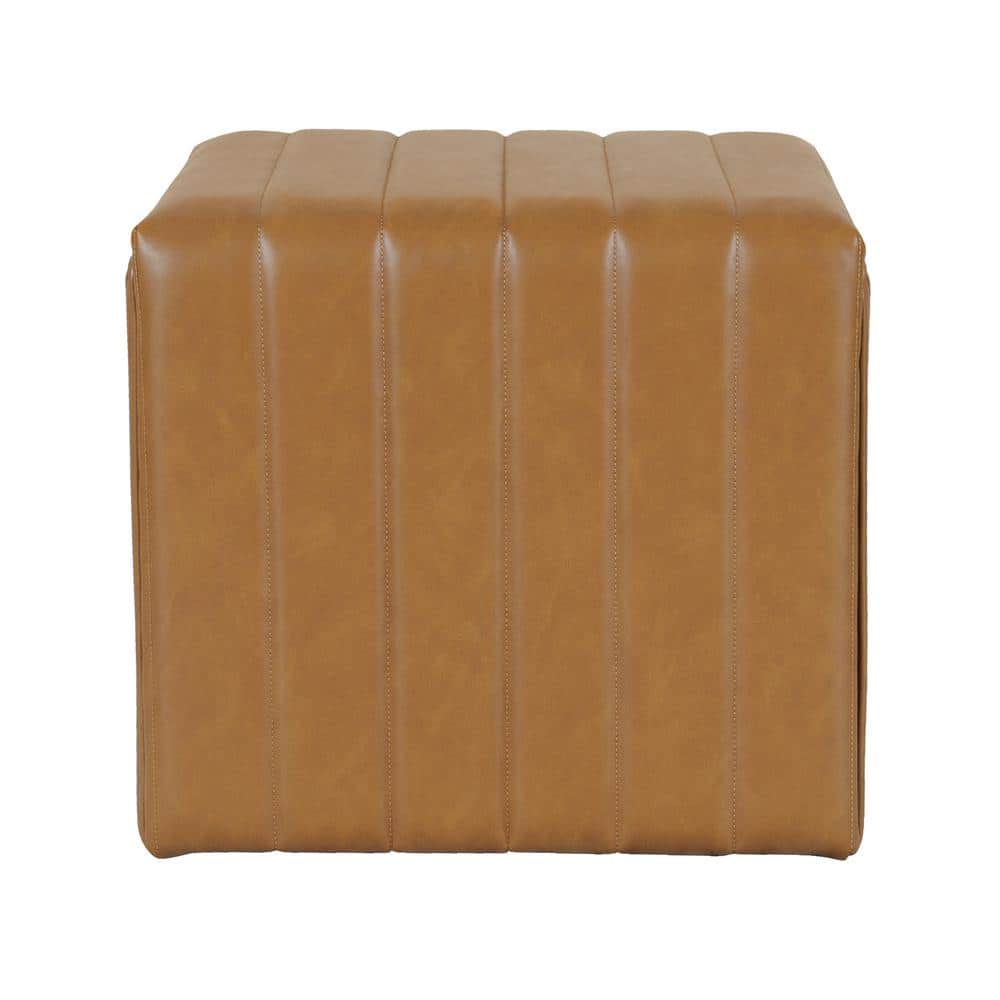 Carmel Faux Leather Tufted Ottoman with Channeling Detail