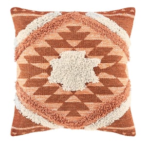 Burnt Orange Geometric Textured Shag 18 in. x 18 in. Square Decorative Throw Pillow