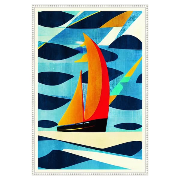 Amanti Art "Blue Coast" by Bo Anderson 1 Piece Floater Frame Giclee Coastal Canvas Art Print 33 in. x 23 in .