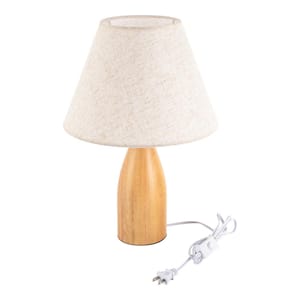 17.72 in. Wood Modern Mushroom Table Lamp for Bedroom with Beige Flax Shade, No Bulbs Included