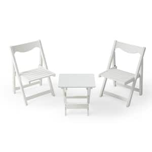 White 3-Piece Plastic Outdoor Bistro Set with 2 Foldable Chairs and Rectangular Table
