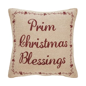Gable Tan Burgundy 12 in. x 12 in. Prim Christmas Blessings Throw Pillow