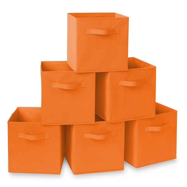 Casafield Orange 11 in. x 11 in. Fabric Collapsible Cubes Decorative Basket Storage Bins-Set of 6