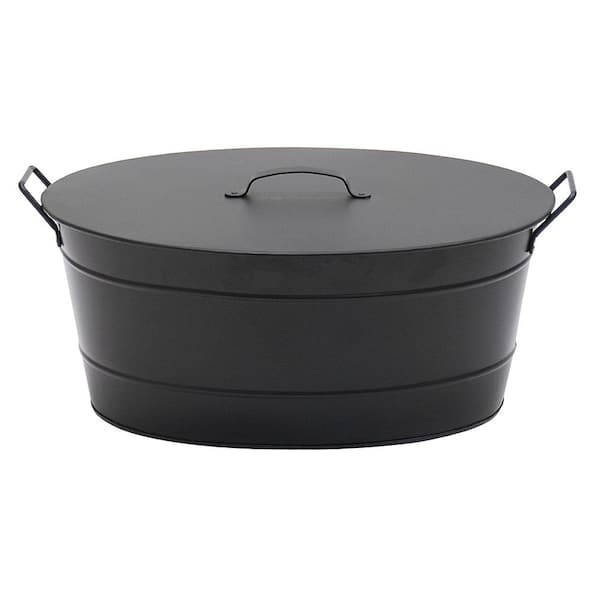 ACHLA DESIGNS 21 in. L Black Versatile Traditional Galvanized Steel Oval Tub with Lid