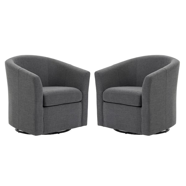 Uixe Gray Linen Upholstered360° Swivel Accent Barrel Chair With