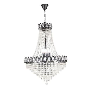 24 in. 14-Light Black Modern Luxury Empire Style Adjustable Chain Crystal Chandelier with Crystal Shade