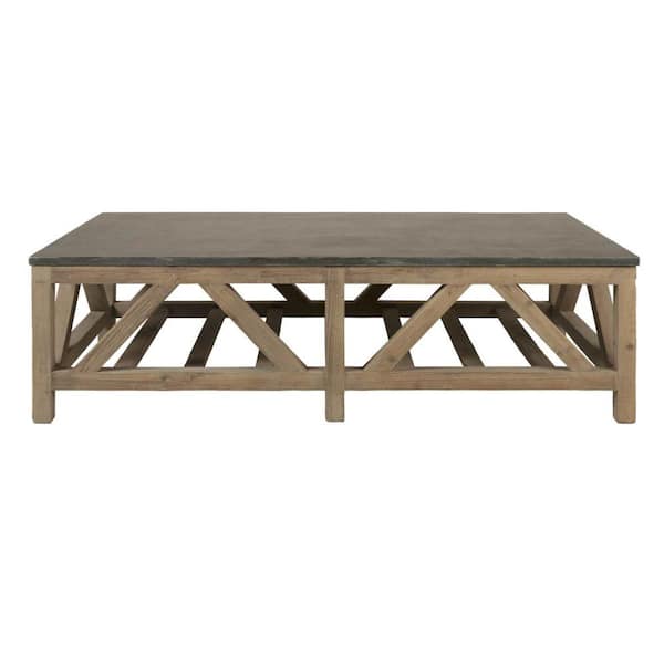 Benjara 35.5 in. Gray and Brown Square Stone Top Coffee Table