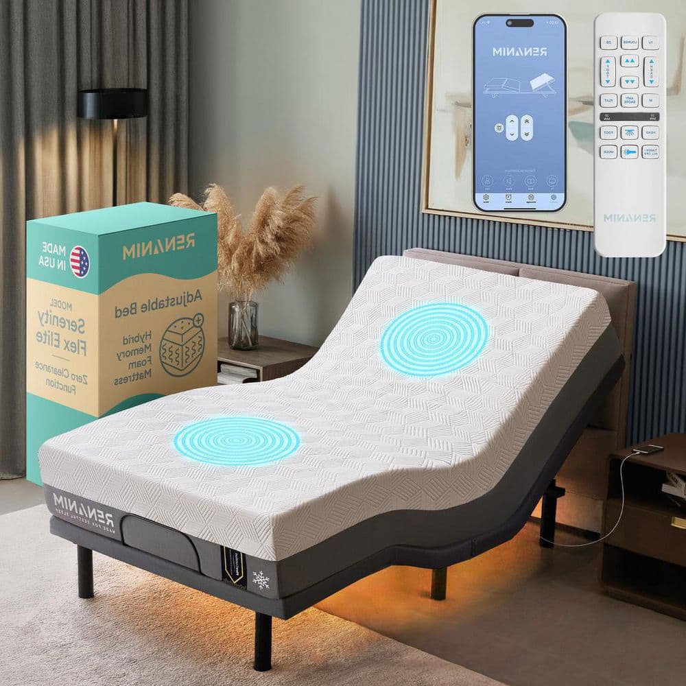 Gray Queen Adjustable Bed Frame Base with 14 in. Hybrid Mattress, Massage, Wireless Remote, Underbed Light Electric Bed - thumbnail 2