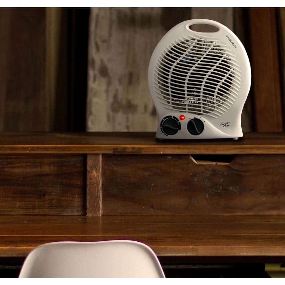 White Compact Ceramic Electric Heater with Thermostat and Safety Features