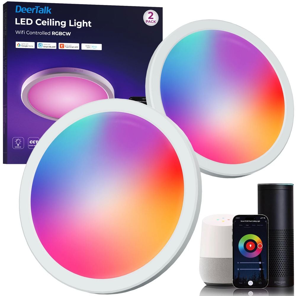 11 in. Smart RGBCW Selectable LED Flush Mount Slim Panel Light WiFi Smart Ceiling Light (2-Pack) price history on PriceWatchPro