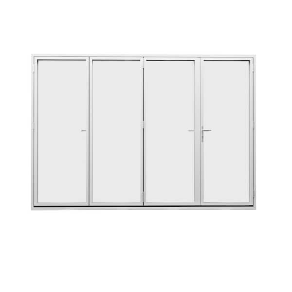 144 in. x 80 in. Left Center Opening/Outswing Double Tempered Glass White Aluminum Folding Patio Door