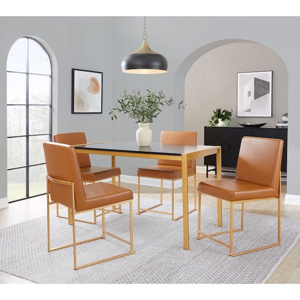 High Back Fuji Gold Metal and Camel Faux Leather Dining Chair (Set of 2)