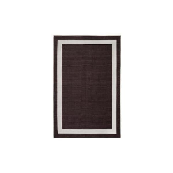 PLAYA RUG Everest Brown Creme 2 ft. x 3 ft. Machine Washable Geometric Modern Border Polyester Non-Slip Backing Area Rug