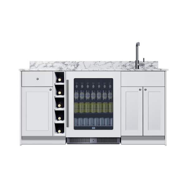 69 in. Oasis Wet Bar with Single Zone Beverage Center and Sink in White