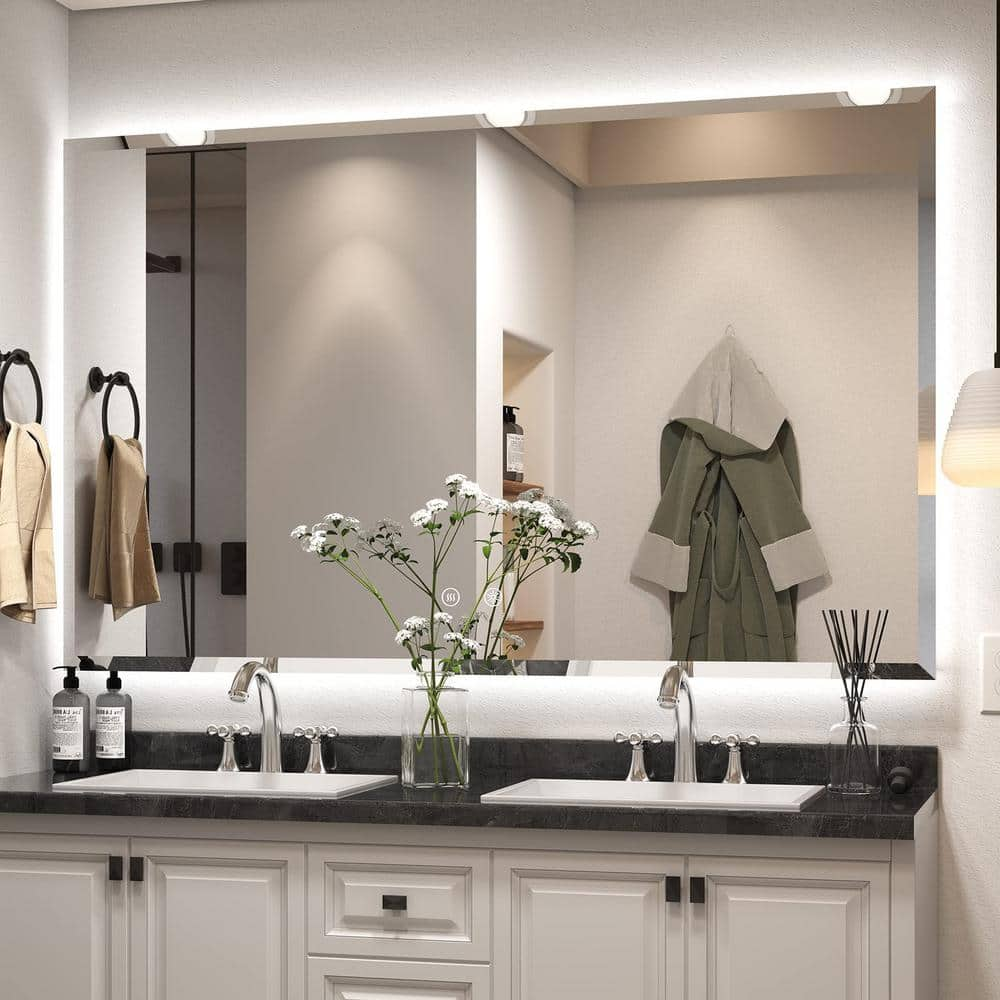 40 In W X 24 In H Rectangular Frameless LED Backlit Wall Mounted Anti   Silver Vanity Mirrors Toutd2037 64 1000 