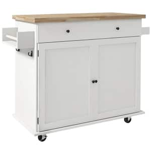 White Rubber Wood 18.2 in. Kitchen Island with Storage