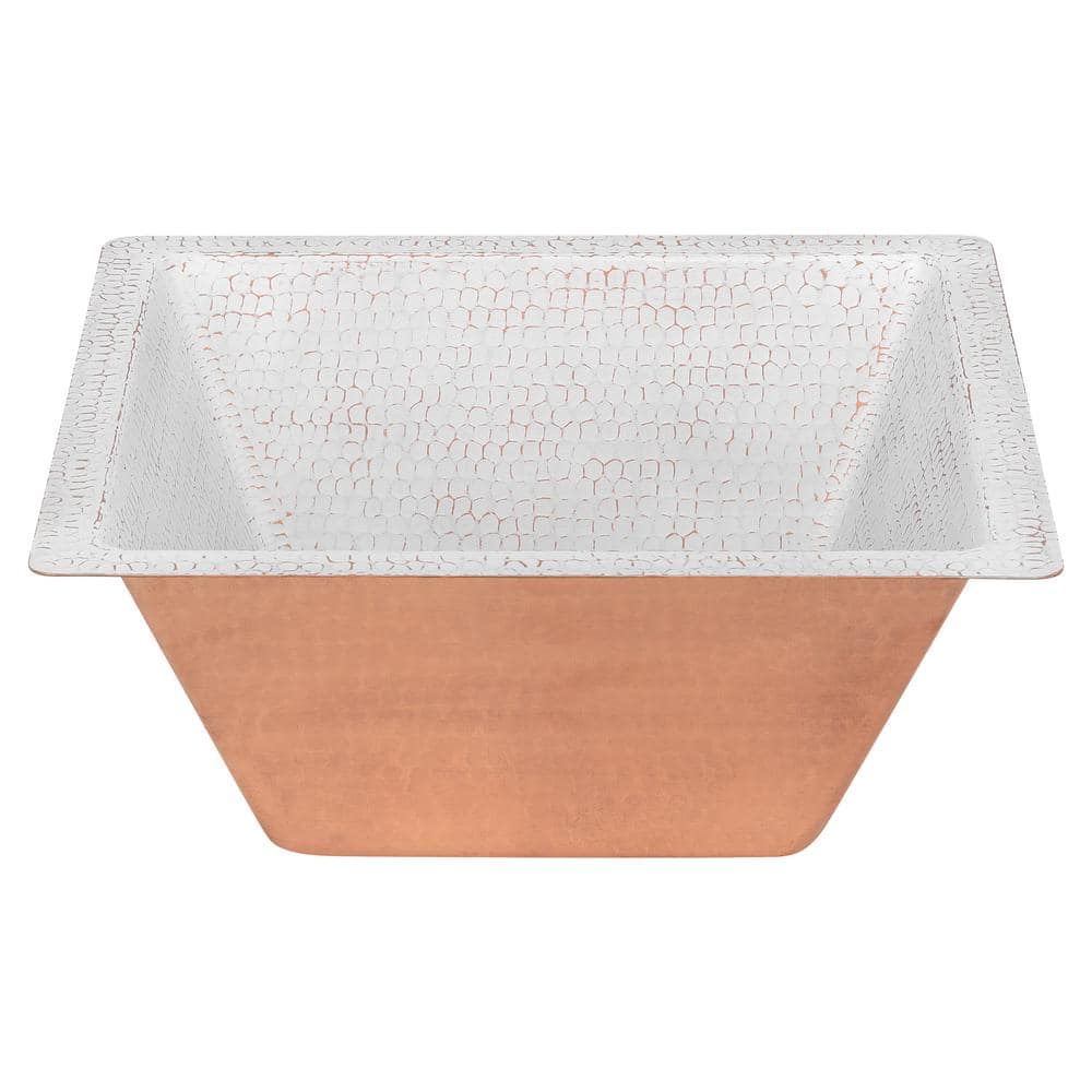 15'' White and Copper Hand Hammered Square Bar Sink