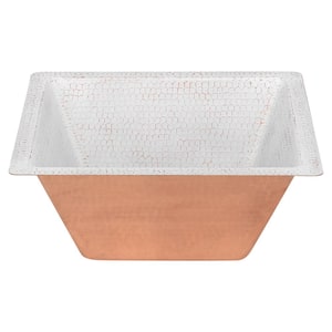 16 Gauge Hammered Copper 15 in. Square Drop-In/Undermount Bar Sink with 2 in. Drain Opening in Glazed White